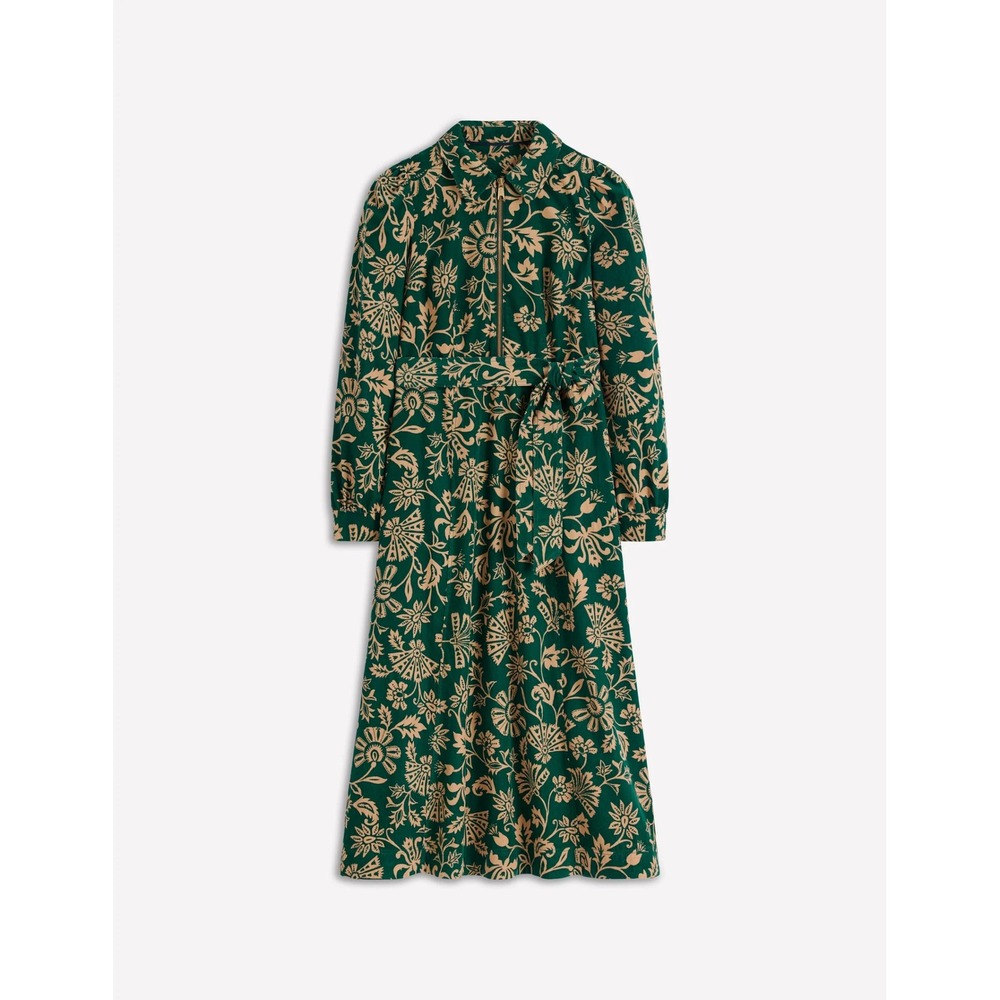 Boden Adelaide Zip Cord Midi Dress Green‎ Tan size 8R New With Tags - Picture 2 of 4